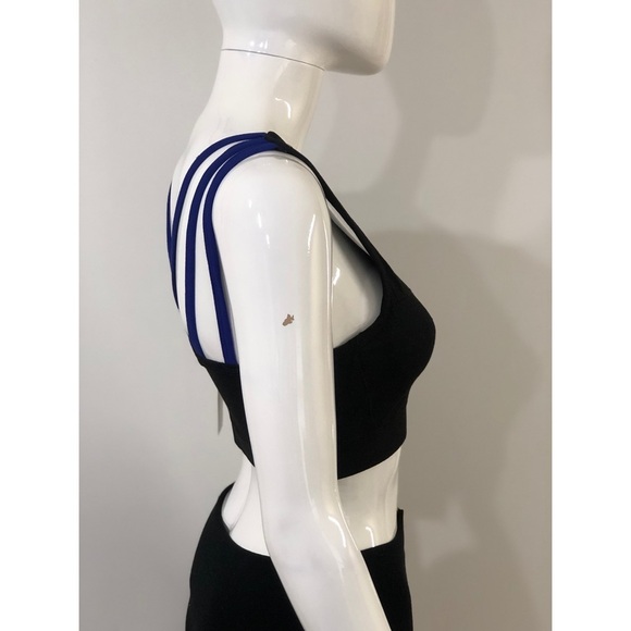 Mono B Womens size S Sports Bra Criss Cross top Royal Blue Black multi straps - Picture 6 of 13